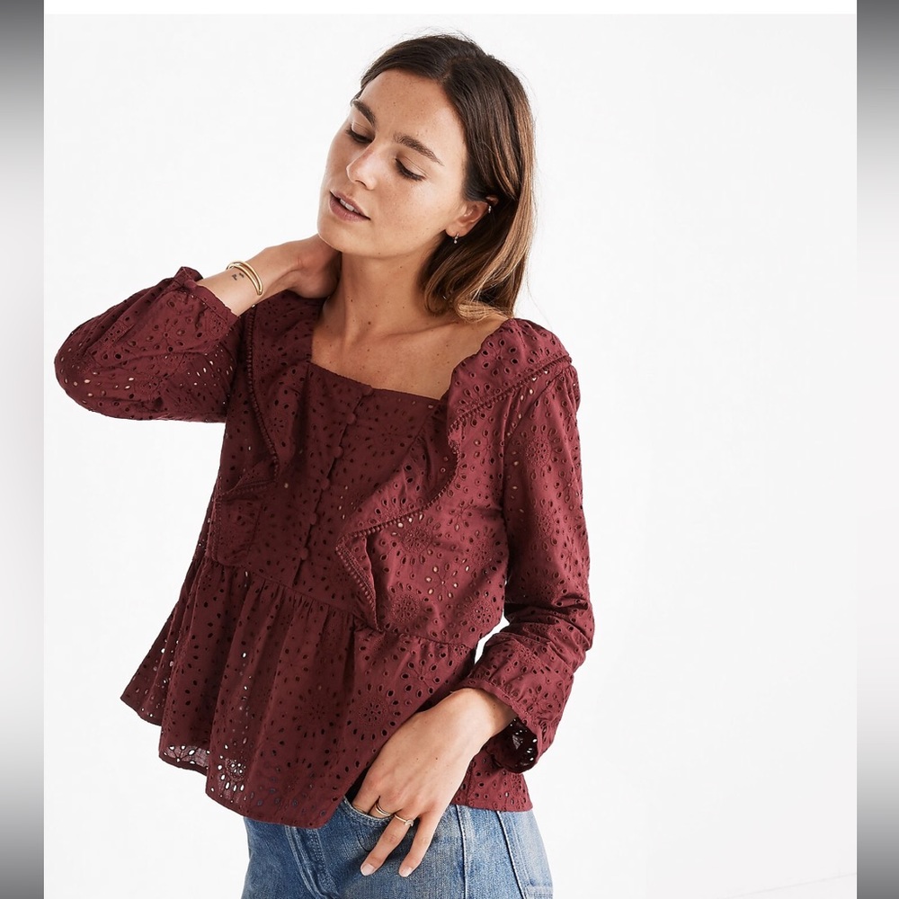 MADEWELL Eyelet Pom-Pom Top